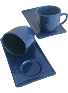 keramika 4 Piece Coffee Cup Set with Presentation Tray for 2 Persons 