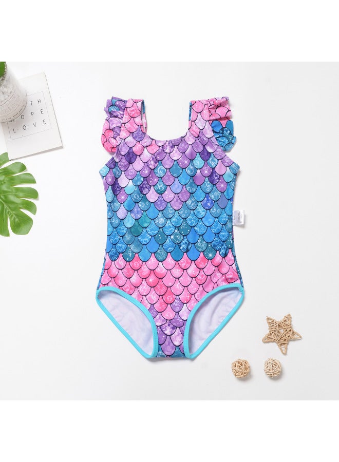 New Butterfly Print Children's Swimsuit European And American Style Swim Cap Bikini Strap One-piece Backless Girls' Swimwear