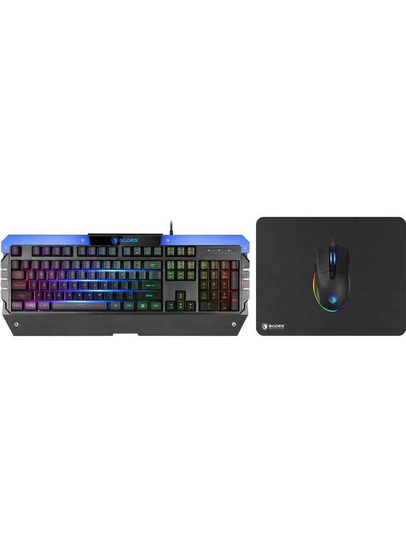 ساديس مجموعة ألعاب Sades Battle Ram، لوحة مفاتيح غشائية RGB بـ 104 مفتاح، ماوس RGB، مقاوم للماء، أزرار ماوس قابلة للتخصيص، وسادة ماوس - Image 2
