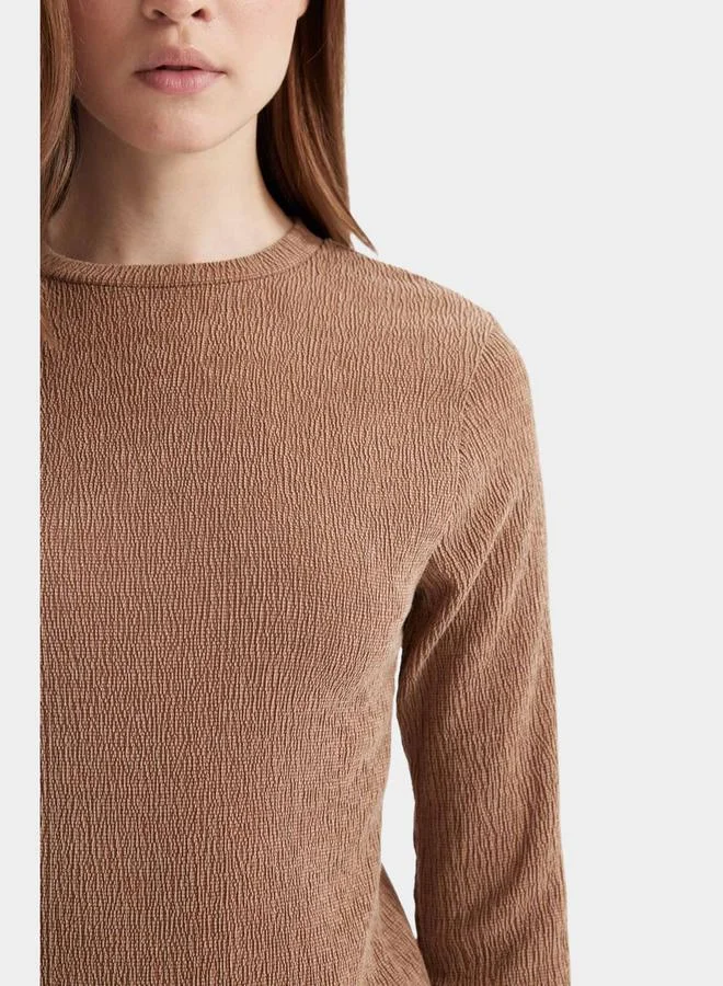 DeFacto DeFacto Textured Crew Neck Wrinkled Tunic