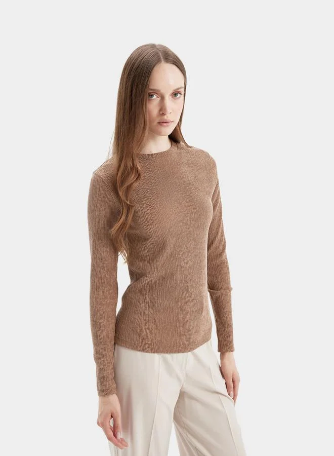 DeFacto DeFacto Textured Crew Neck Wrinkled Tunic