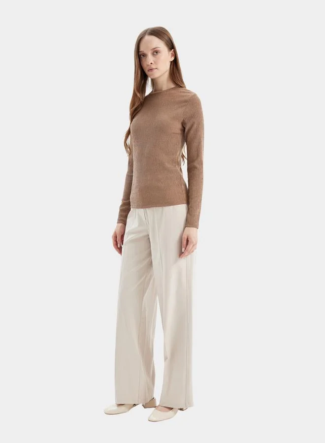 DeFacto DeFacto Textured Crew Neck Wrinkled Tunic