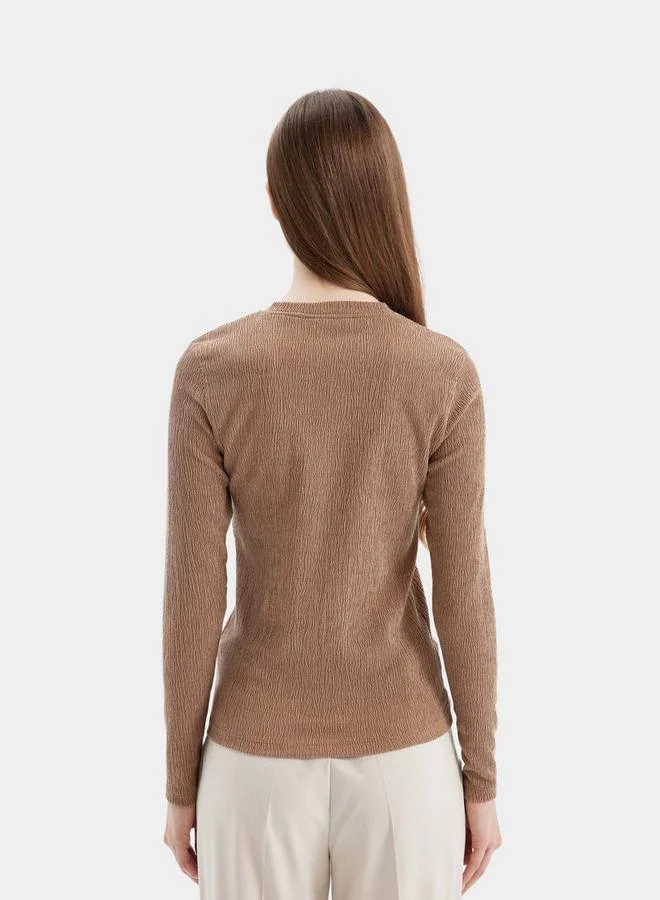 DeFacto DeFacto Textured Crew Neck Wrinkled Tunic