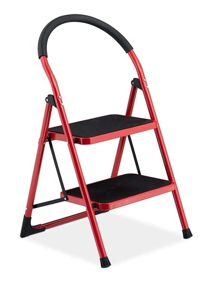 Hot Favorable Price 2-Step Home Mini Red Stairs | Folding Wrought Iron Ladder | Compact and Durable for Household Use  - Image 1