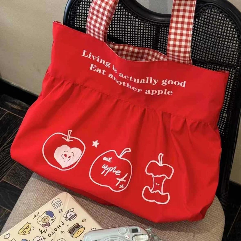 Women's Red Apple Tote Bag - Korean Style Casual Large Capacity - Image 4