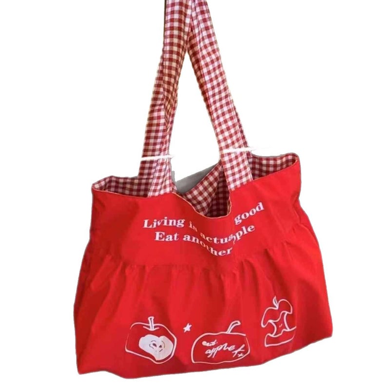Women's Red Apple Tote Bag - Korean Style Casual Large Capacity - Image 1