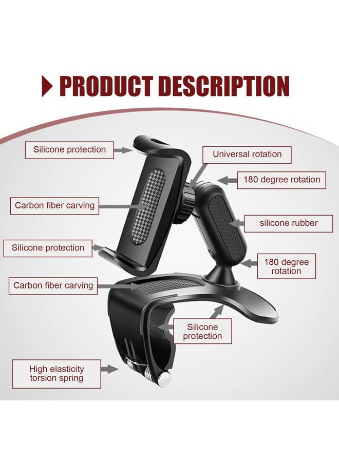 Zosgrew Car Dashboard Phone Holder, 360 Degree Rotation Dashboard Cellphone Mount, Multifunctional Sun Visor Rearview Mirror Navigation Mount, Universal for Most Smartphones (Black) - Image 3