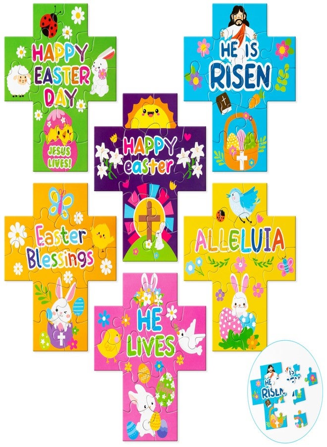 Haooryx Easter Cross Jigsaw Puzzles - 12 Pcs Cartoon Religious Jesus He Is Risen He Lives Easter Hello Spring Jigsaw Challenging Puzzle Family Home Decor Game Nights Party Gift Toy Interlock Perfectly - Image 1