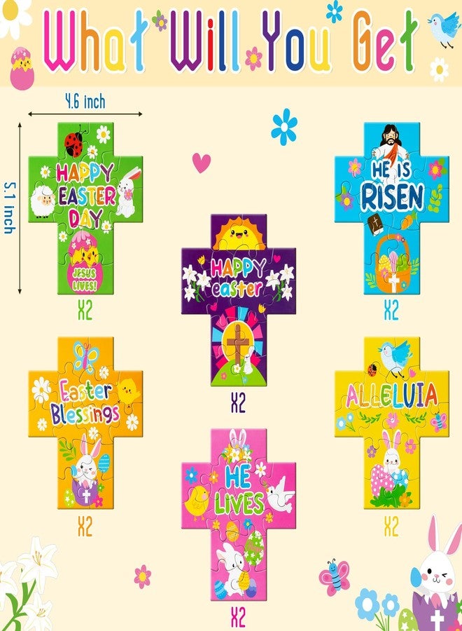 Haooryx Easter Cross Jigsaw Puzzles - 12 Pcs Cartoon Religious Jesus He Is Risen He Lives Easter Hello Spring Jigsaw Challenging Puzzle Family Home Decor Game Nights Party Gift Toy Interlock Perfectly - Image 2