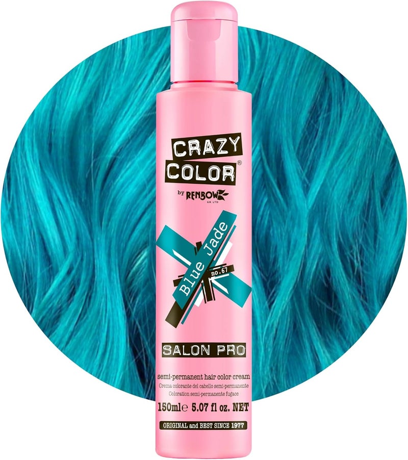 Crazy Color Blue Jade SemiPermanent Hair Dye Highly Pigmented Teal Aquamarine Conditioning Oil Nourishing Vegan Formula No Bleach or Ammonia Limited Edition 150ml Size