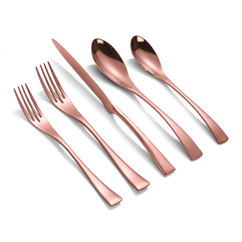 Lemeya 20Piece Rose Gold Silverware Set for 4Heavy Duty 1810 Stainless Steel Cutlery Set with Forged Stand KnifeModern Flatware Utensils SetForks Spoons and Knives SetDishwasher Safe
