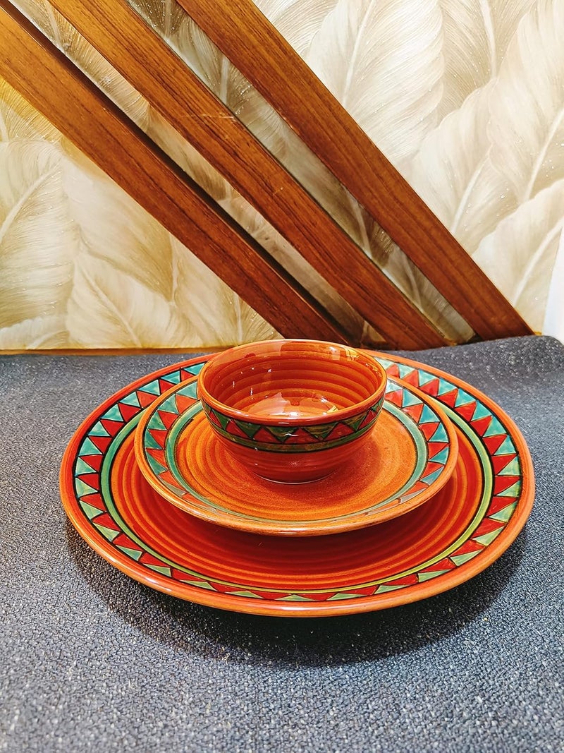 Caffeine Ceramic Handmade Rustic Brown Combo Dinner Set (Set of 12) - Image 4