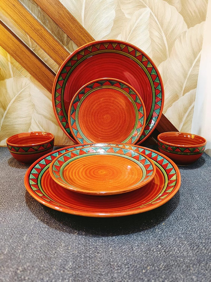 Caffeine Ceramic Handmade Rustic Brown Combo Dinner Set (Set of 12) - Image 3