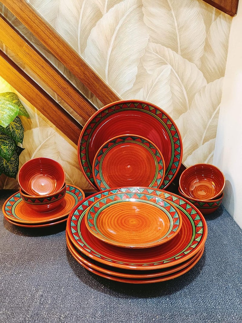 Caffeine Ceramic Handmade Rustic Brown Combo Dinner Set (Set of 12) - Image 1
