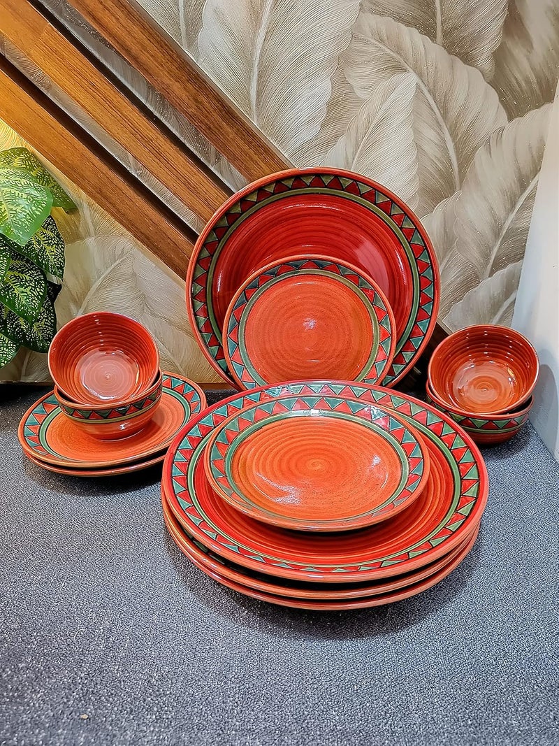 Caffeine Ceramic Handmade Rustic Brown Combo Dinner Set (Set of 12) - Image 2