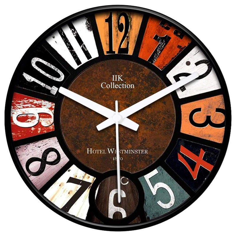 IIK COLLECTION 12-inch Plastic Designer Analogue Sweep Silent (No Tic-Tic Sound) Quartz Movement Round Wall Clock for Home, Wall Clock for Living Room, Bedroom, (30 cm x 30 cm x 6 cm) - Image 1