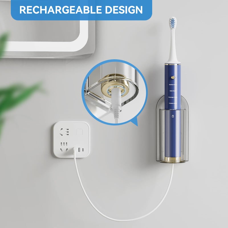 MOPMS Electric Toothbrush Holders Wall Mounted, Single Slot Toothbrush Holders for Bathrooms, Self Adhesive Electric Toothbrush Organizer Space Saver (2Pcs Grey) - Image 2
