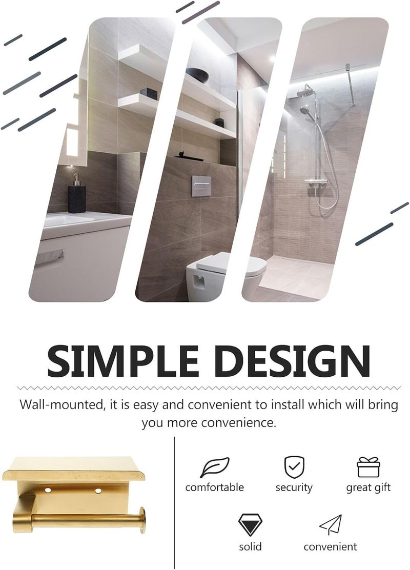Gold Bathroom Paper Holder with Phone Shelf No-Drill Wall-Mounted Multi-use Toilet Paper Rack for Bathroom Storage - Image 3