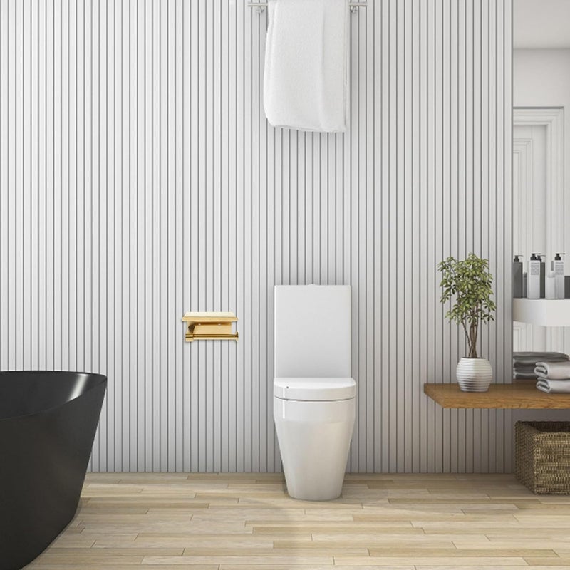 Gold Bathroom Paper Holder with Phone Shelf No-Drill Wall-Mounted Multi-use Toilet Paper Rack for Bathroom Storage - Image 5