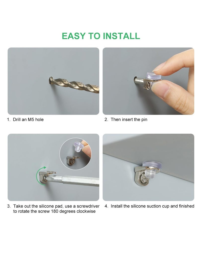 SYOSI 30 Pack Shelf Pegs Pins with Silicone Suction Cups 1/5 Inch 5mm Metal Pins Premium Zinc Alloy Material Unique Design Easy to Install  for Adjustable Wood and Glass Shelving Hold Nickel  - Image 5