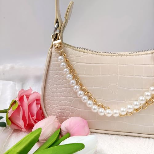 Nalefow Purse Extender Chain Pearl Cherry Purse Chian Strap Replacement Short Chain Straps, Metal Flower Heart Purse Strap (White Pearl) - Image 5