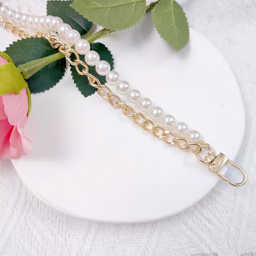 Nalefow Purse Extender Chain Pearl Cherry Purse Chian Strap Replacement Short Chain Straps, Metal Flower Heart Purse Strap (White Pearl) - Image 3