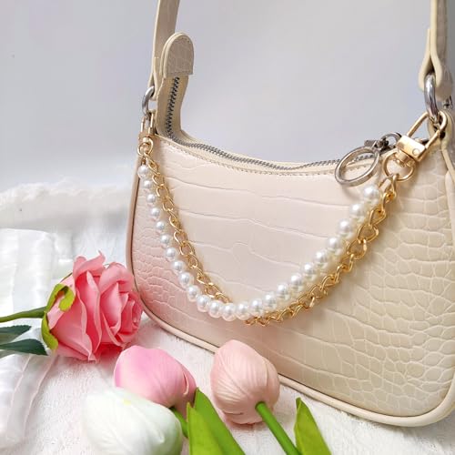 Nalefow Purse Extender Chain Pearl Cherry Purse Chian Strap Replacement Short Chain Straps, Metal Flower Heart Purse Strap (White Pearl) - Image 4