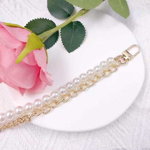 Nalefow Purse Extender Chain Pearl Cherry Purse Chian Strap Replacement Short Chain Straps, Metal Flower Heart Purse Strap (White Pearl) - Image 2