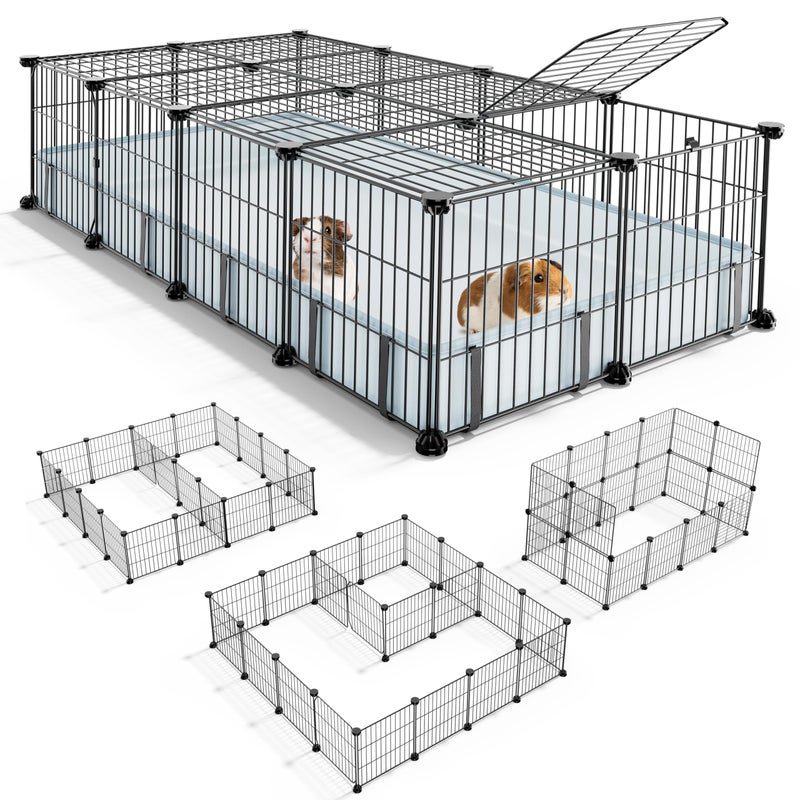 BUCATSTATE Guinea Pig Cages with Floor Mat, 20 Panels Guinea Pigs Playpen with Top Cover, Metal Rabbit Cage Indoor for Hedgehogs, Quail, Chickens (47" L x 24" W x 12" H) - Image 1