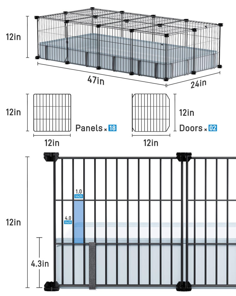 BUCATSTATE Guinea Pig Cages with Floor Mat, 20 Panels Guinea Pigs Playpen with Top Cover, Metal Rabbit Cage Indoor for Hedgehogs, Quail, Chickens (47" L x 24" W x 12" H) - Image 4