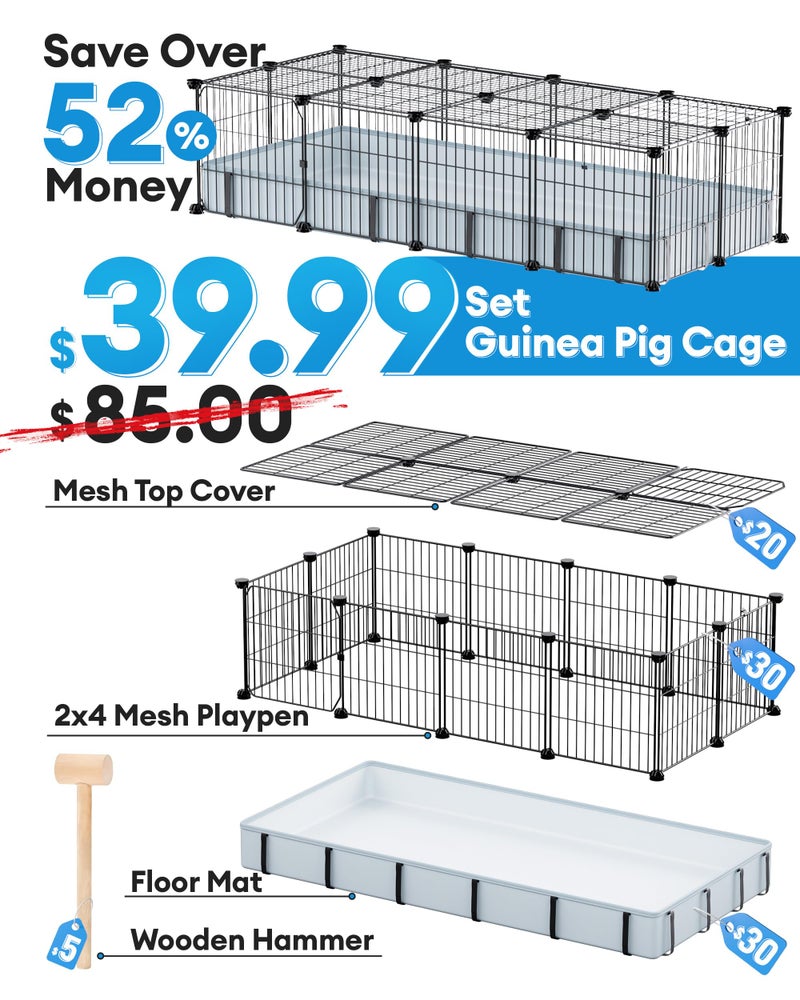 BUCATSTATE Guinea Pig Cages with Floor Mat, 20 Panels Guinea Pigs Playpen with Top Cover, Metal Rabbit Cage Indoor for Hedgehogs, Quail, Chickens (47" L x 24" W x 12" H) - Image 3
