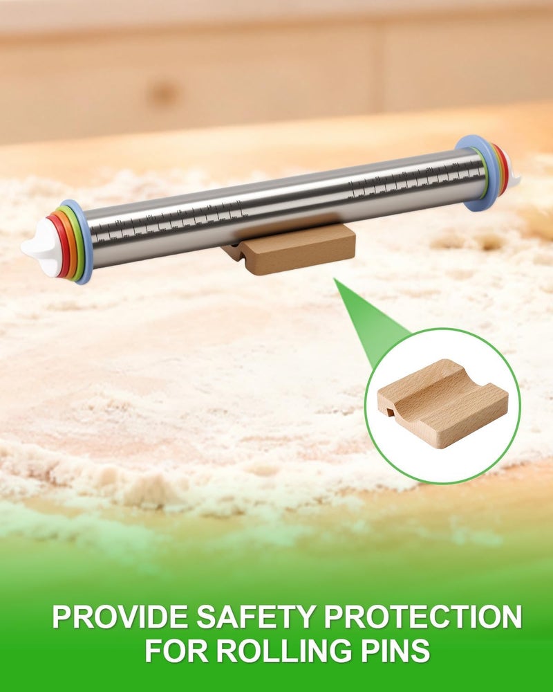 PROKITCHEN Adjustable Stainless Steel Rolling Pin with Thickness Rings for Baking, Dough Roller Pins for Cookie Decorating Baking Supplies with 1PCS Silicone Pastry Mat & 1PCS Rolling Pin Holder - Image 5