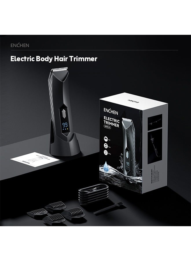 Unisex Electric Full-Body Hair Trimmer, Pubic Hair Trimmer, Rechargeable and Waterproof, Wet/Dry Use, Full-Body Shaver with LCD Display