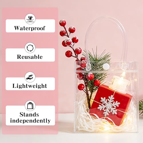 eowqeiur 10 PCS Clear Gift Bags with Handles(2.7x5.1x5.9 Inch) Reusable Transparent PVC Tote Goodie Bags Bulk Wedding Brthday Holiday Party Favors Supplies Wrap Basket Stuffers Goody Pouch Baggies for Presents - Image 5
