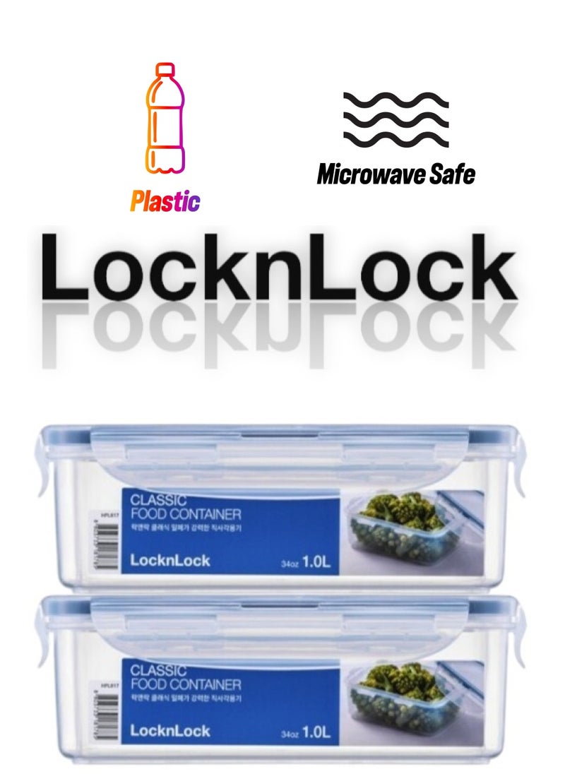 LOCK & LOCK LocknLock Classic Airtight Rectangular Containers 1L Set of 2 - BPA-Free, Microwave & Freezer Safe  - Image 1