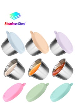 KASTWAVE Stainless Steel Salad Dressing To-Go Cups, 2.4 oz Leakproof Containers, Easy-Open Lids for Lunch Boxes, Reusable 18/8 Condiment & Dipping Sauce Containers (6-Pack, Random Color)  - Image 1