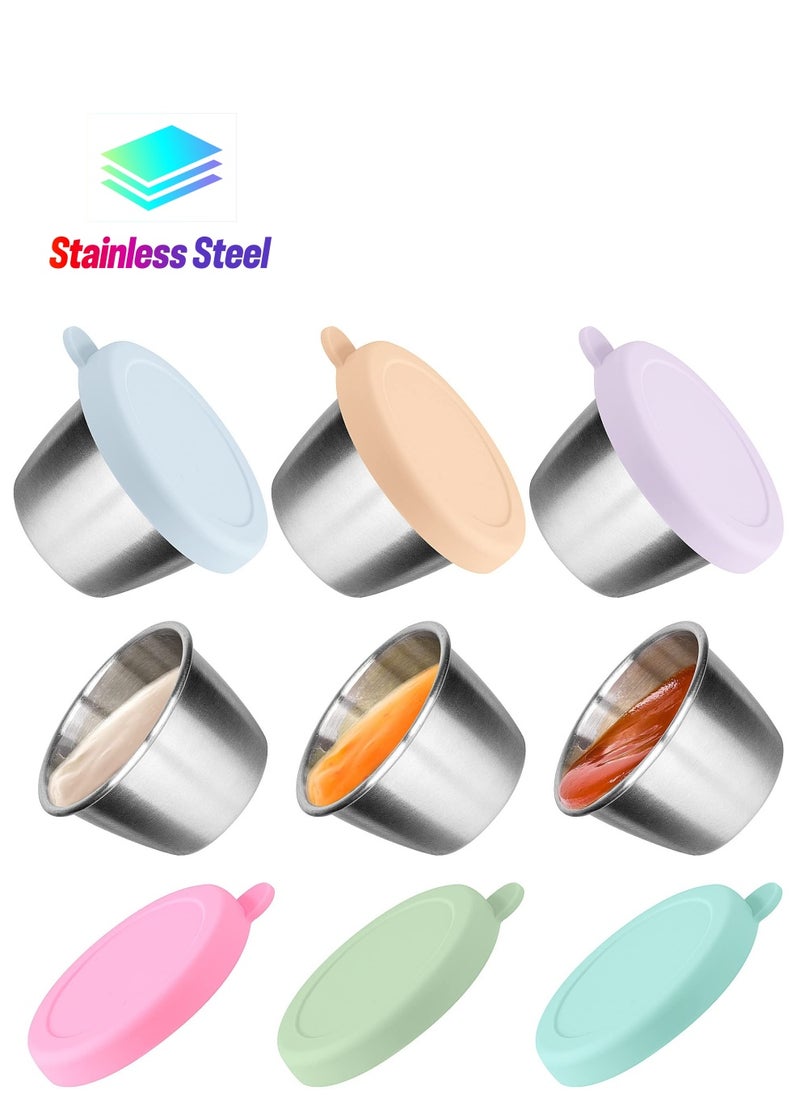 KASTWAVE - Stainless Steel Salad Dressing To-Go Cups, 2.4 oz Leakproof Containers, Easy-Open Lids for Lunch Boxes, Reusable 18/8 Condiment & Dipping Sauce Containers (6-Pack, Random Color) - Image 1