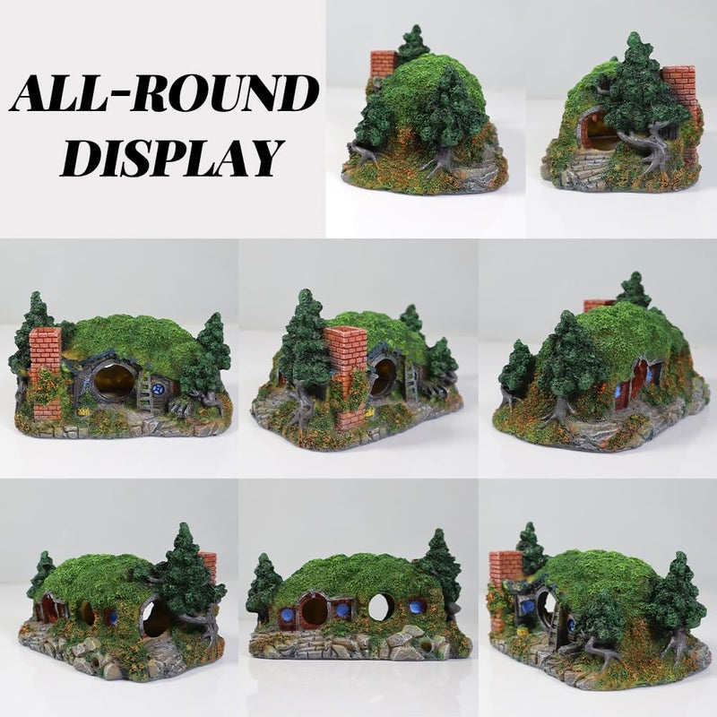 PTFJZ Hobbit Fish Tank Decorations Reptile House Hidden Hole Landscaping for Aquarium and Reptiles Decorations Mini Garden Decorating Two Sizes (S) - Image 3