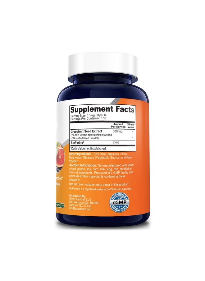 NusaPure - Grapefruit Extract 5000 Mg Per Capsule (Extract 10:1) With Bioperine 150 Veggie Caps; Vegan Gluten Free Nongmo - Image 1