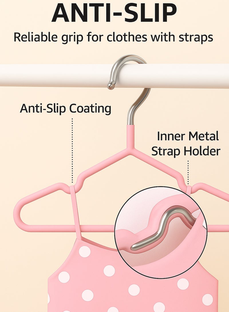 30-Piece Cloth Hangers Sturdy Non-Slip Flocking Cloth Hanger for Clothes - Space-Saving Adult Hangers with Chrome Hook, Strong Flocked Hangers for Dresses, Coats, Shirts, Jackets Pink  - Image 3