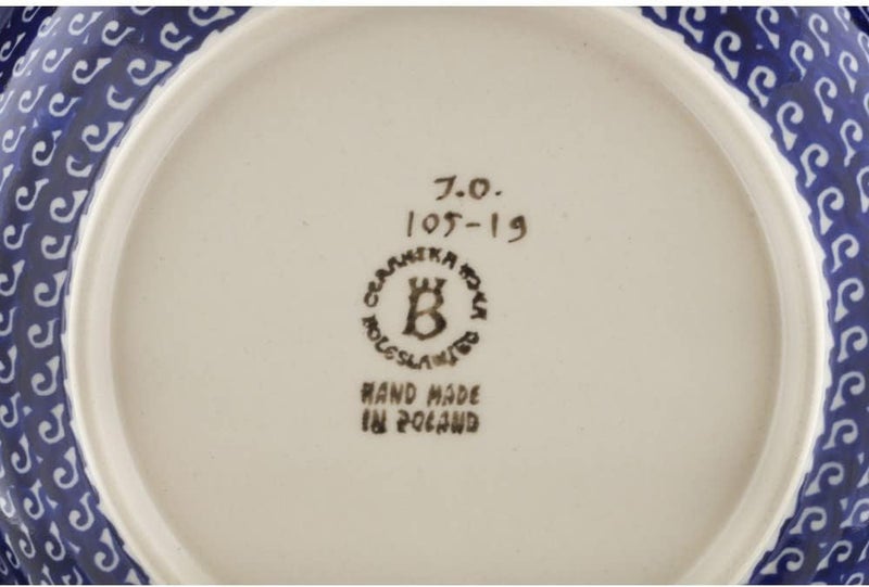 Polmedia Polish Pottery وعاء باستا بولندي أصلي 9 بوصة بتصميم زهور الربيع مصنوع يدويًا في بولسوافياك بولندا بواسطة سيراميكا بونا شهادة الأصالة - Image 4