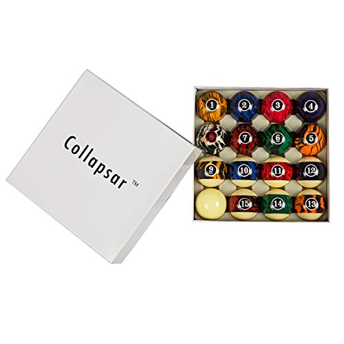 Collapsar Deluxe 2-1/4 Inch Reulation Billiard Balls Pool Ball Marble-Swirl Style Complete 16 Billiard Ball Set (Several Style Available) (White Marble with Black Triangle) - Image 4
