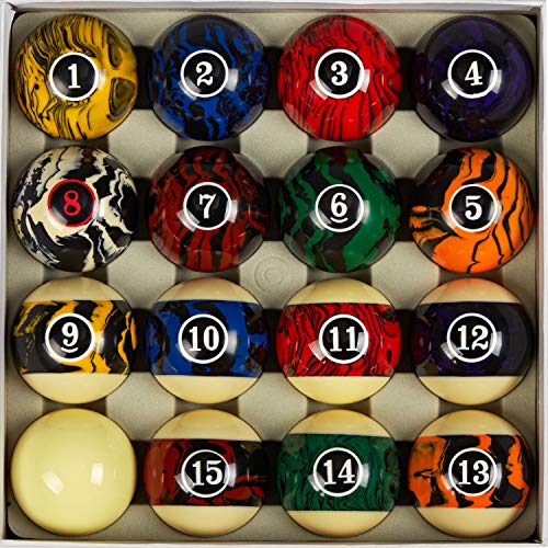 Collapsar Deluxe 2-1/4 Inch Reulation Billiard Balls Pool Ball Marble-Swirl Style Complete 16 Billiard Ball Set (Several Style Available) (White Marble with Black Triangle) - Image 1