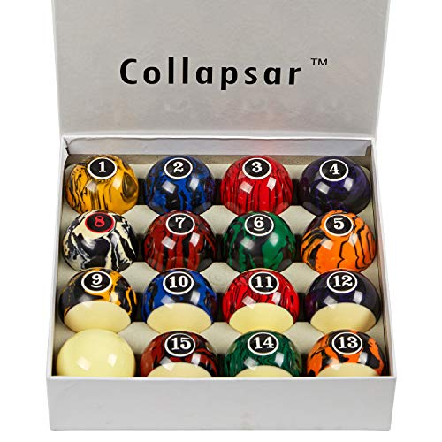 Collapsar Deluxe 2-1/4 Inch Reulation Billiard Balls Pool Ball Marble-Swirl Style Complete 16 Billiard Ball Set (Several Style Available) (White Marble with Black Triangle) - Image 2
