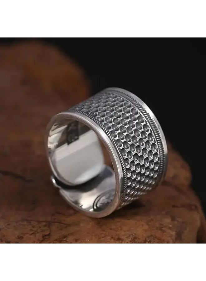 Silvery Grey Stainless Steel Thimble Ring Anti Tie Sewing Tool Hand Protector for Quilters - Image 1