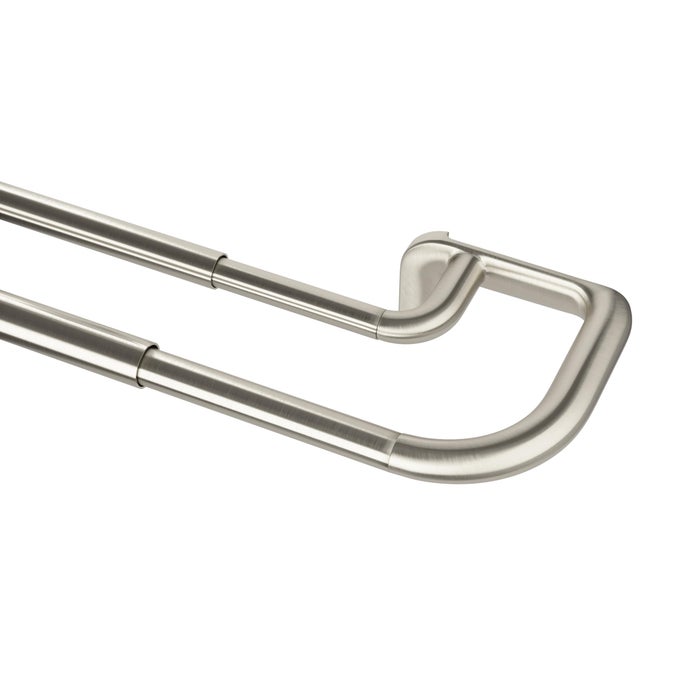 TWILIGHT DOUBLE CURTAIN ROD SET WRAP AROUND DESIGN IDEAL FOR BLACKOUT OR ROOM DARKENING PANELS 48 TO 88 INCHES NICKEL