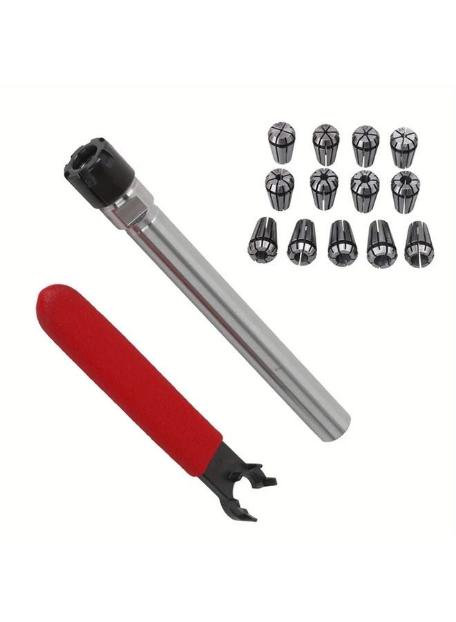 15pcs Steel CNC Straight Handle Collet Wrench Set Silvery Black - Image 1