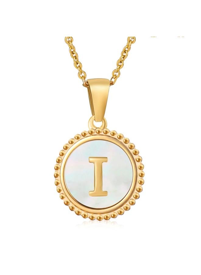 European And American Stainless Steel Shell Letter Necklace Women's 8k Gold Simple Round Capital Letter Pendant Jewelry