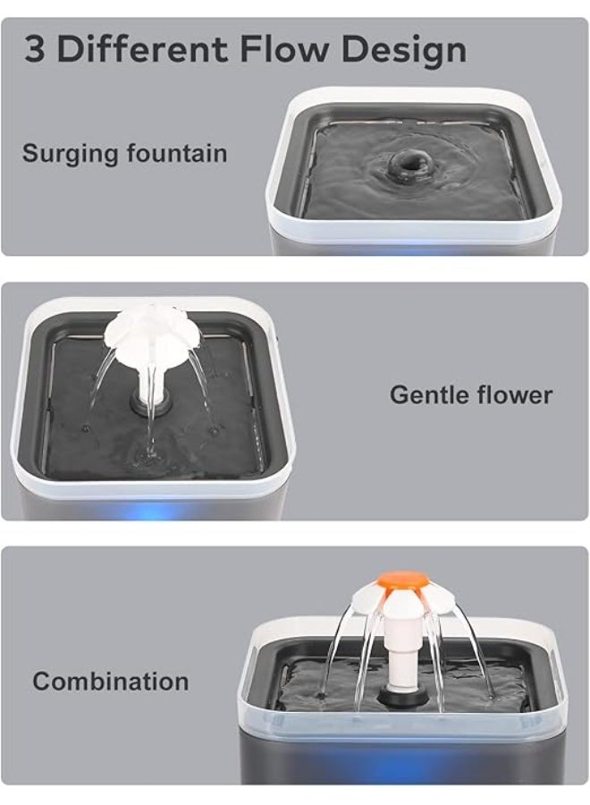 Cat Water Fountain, 2L Cat Water Fountain for Drinking, Ultra Silent, LED Light, Activated Carbon Filter, Three Flow Patterns, Living Water Supply, Cat Fountain for Cats and Small Dogs - Image 3