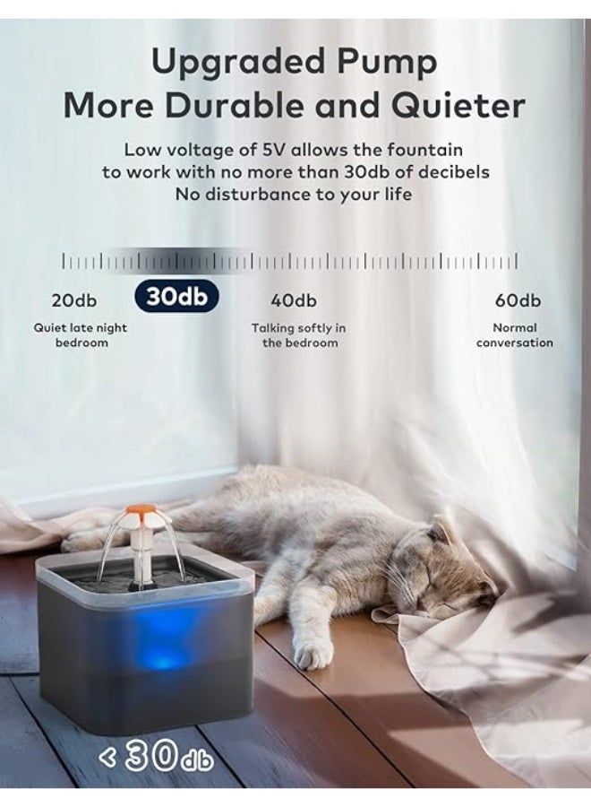 Cat Water Fountain, 2L Cat Water Fountain for Drinking, Ultra Silent, LED Light, Activated Carbon Filter, Three Flow Patterns, Living Water Supply, Cat Fountain for Cats and Small Dogs - Image 5